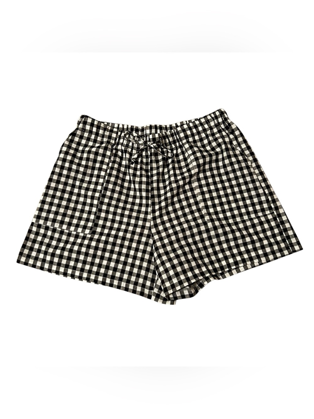 SHEIN Curve Black White Gingham Print Elastic Waist Drawstring Shorts Womens 2XL